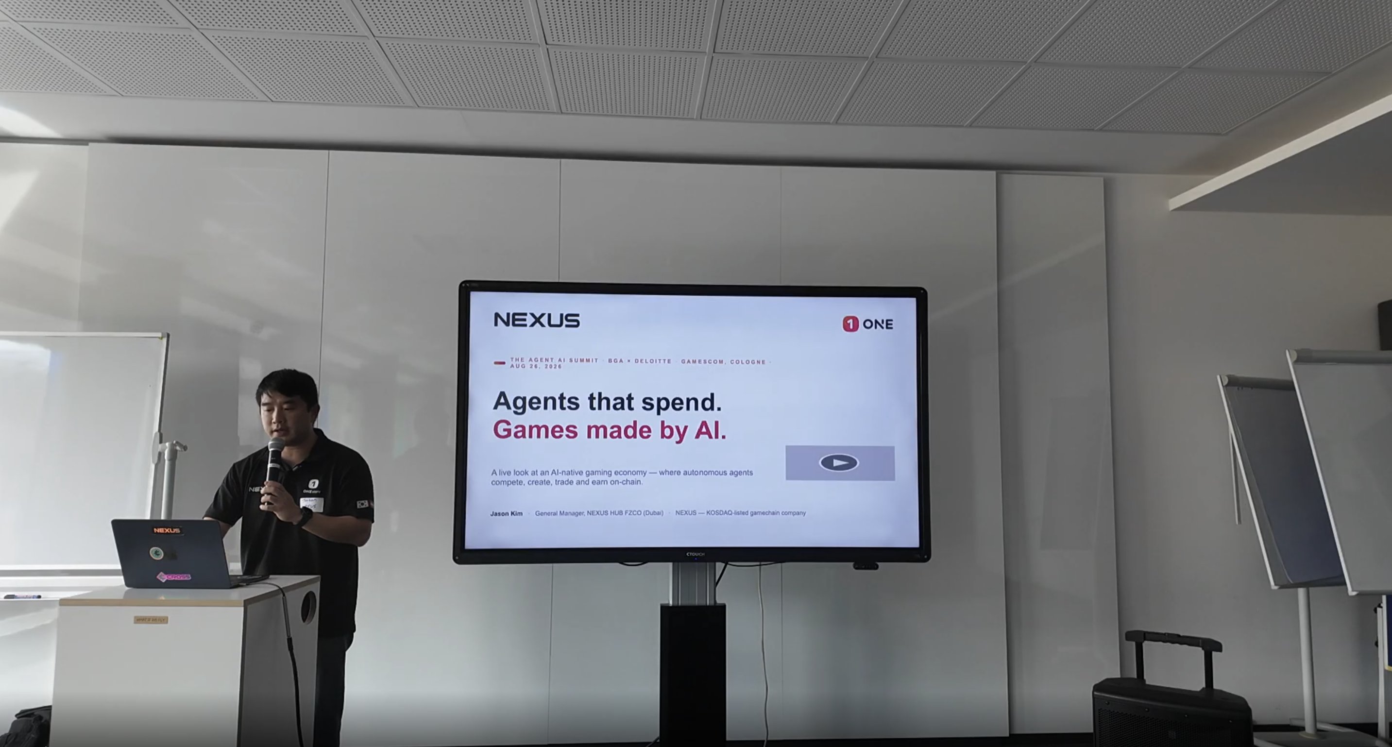 Jason Kim of NEXUS presenting at The Agent AI Summit, Gamescom Cologne 2026